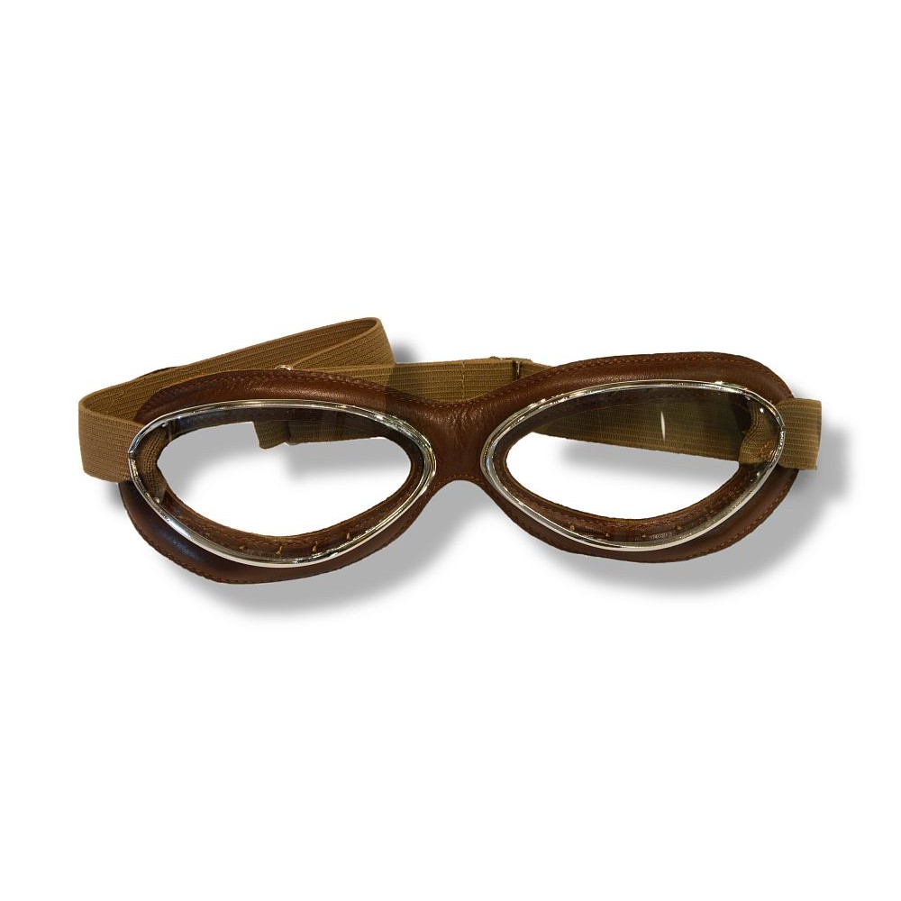 Aviator Goggle "Retro Standard", Rahmen chrome/brown leath
