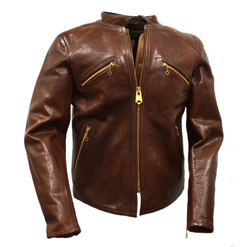 Thedi Leathers "Cafe Racer Jacket" Canneto Brown Cowhide