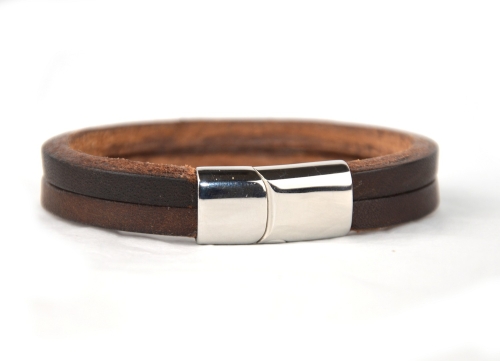 OBERWEIHER Lederarmband chocolat/stainless steel L (20 cm)
