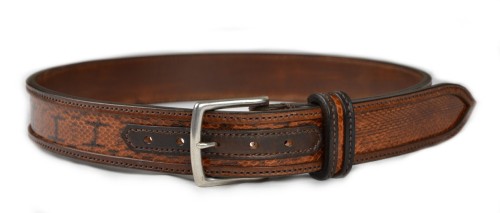 OBERWEIHER ORIGINAL Gürtel Schlangenleder Braun Messing versilbert